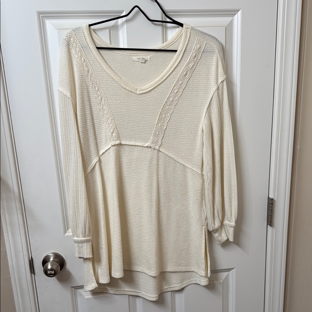 Cream Knit V-Neck Sweater